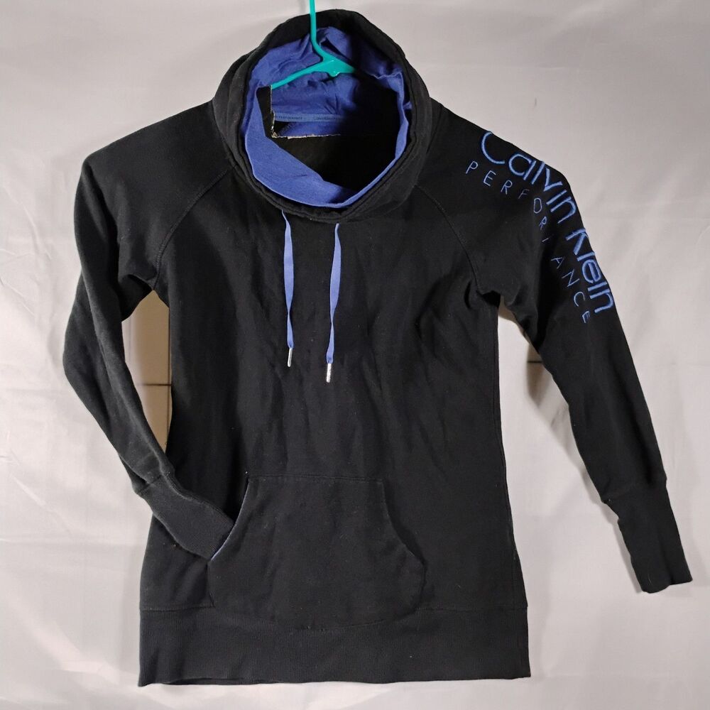 Calvin Klein Performance Womens Black Purple Graphic Cowl Neck Sweatshirt Large
